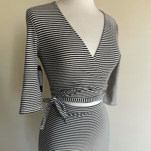 Skylar + Madison black and white strip stretch rockabilly dress pencil bodycon L